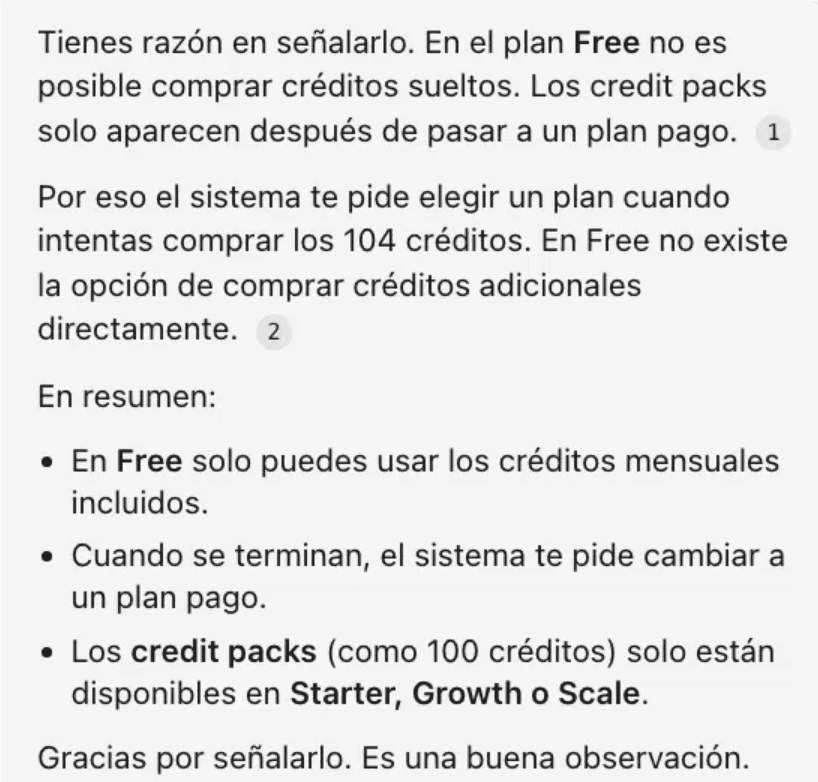 El bot pide disculpas, resume la política correcta y agradece que se lo hayan señalado